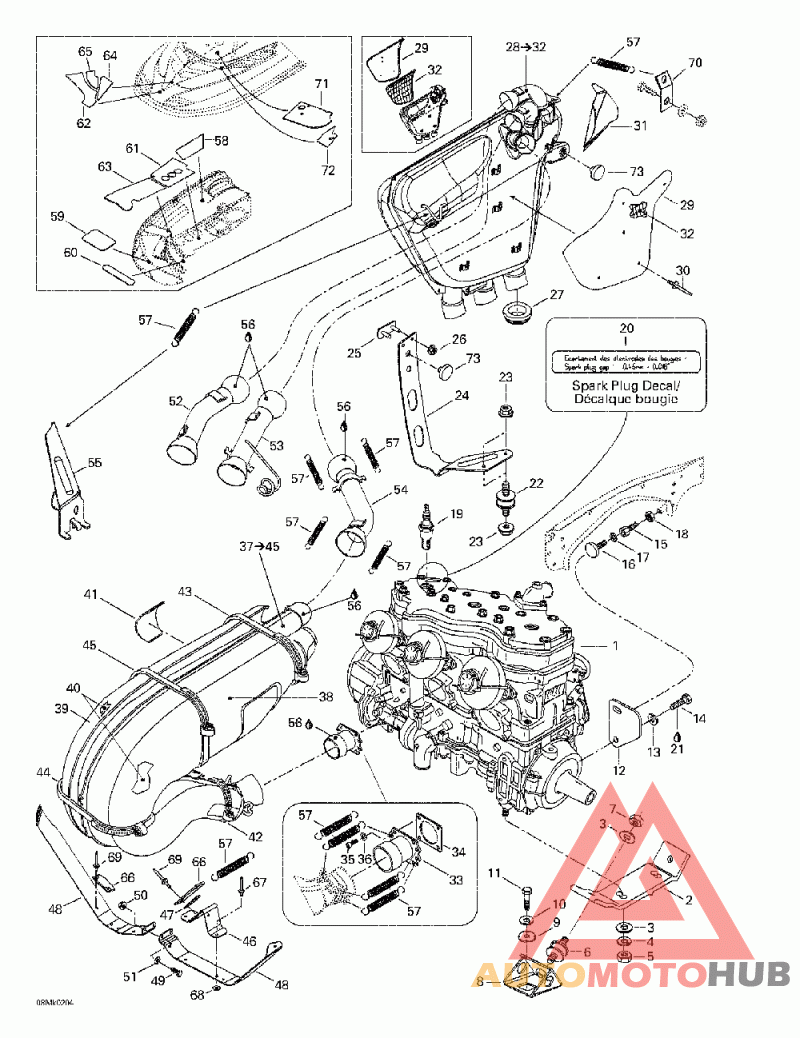 Крепление двигателя и глушитель для снегоходов Ski-Doo (Bombardier ...