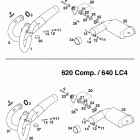 620 LC4 COMPETITION CHASSIS Pipes, pre silencer 400 / 620 / 640 98
