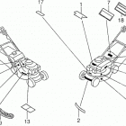 HR215 HMA LAWN MOWER, USA, VIN# MZAM-6000001 Наклейки предупреждения