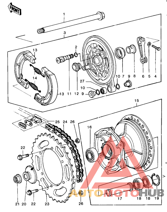 Rear hub/brake/chain