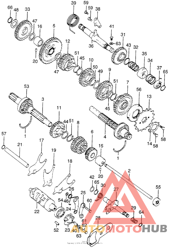 Transmission + gearshift drum