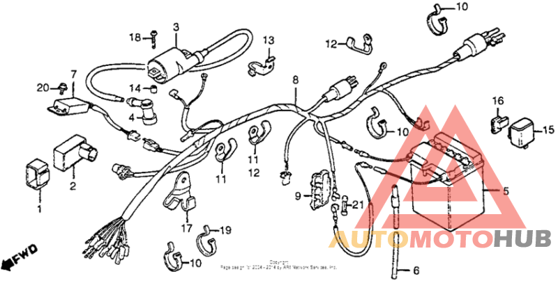 Wire harness + ignition coil + battery