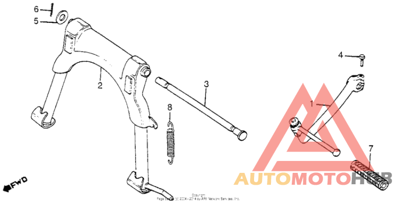 Stand + kick starter arm