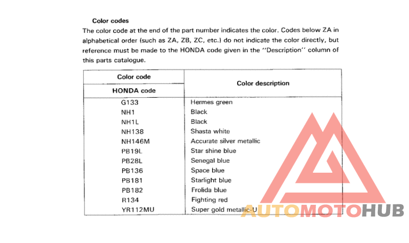 *Color code
