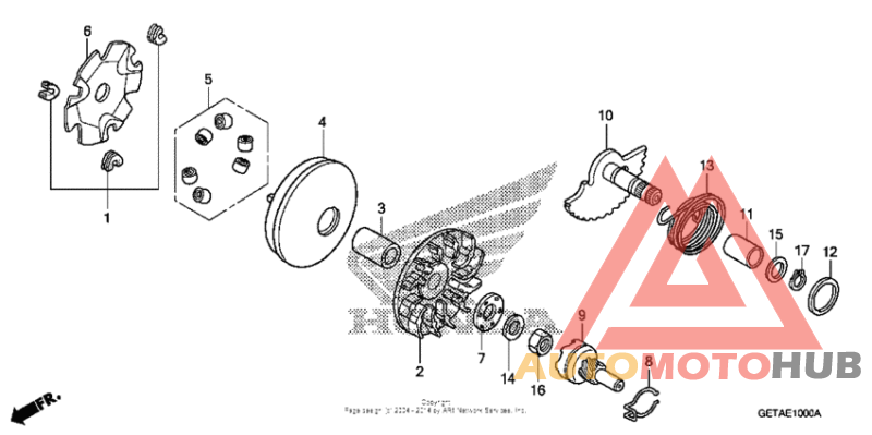 Drive face + kick starter spindle