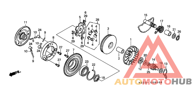 Drive face/ kick starter spindle