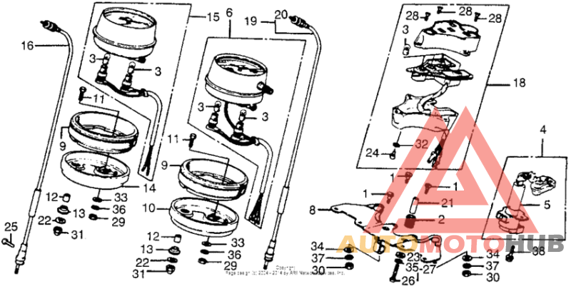 Speedometer + tachometer + pilot lamp