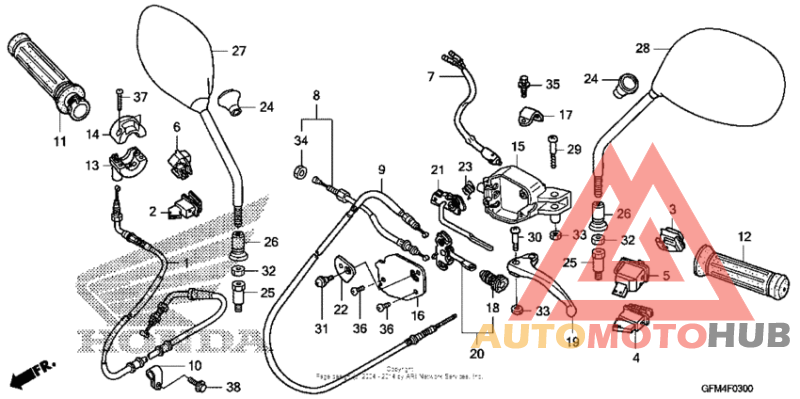 Handle lever + switch + cable + mirror