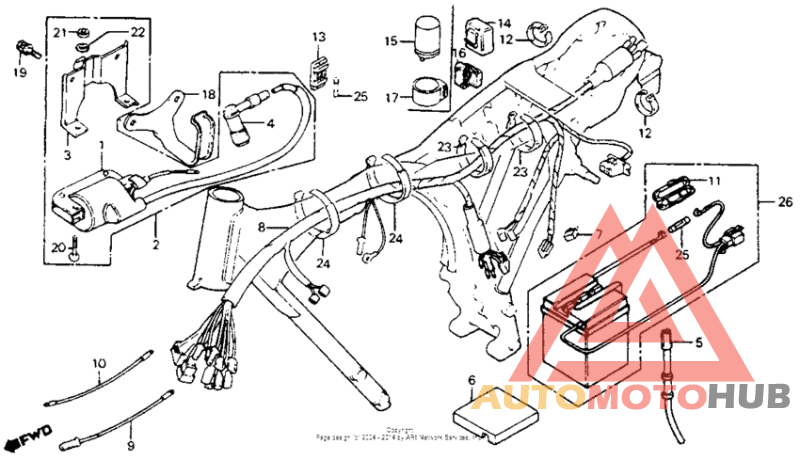 Wire harness + ignition coil + battery