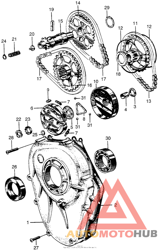 Right crankcase cover + primary drive