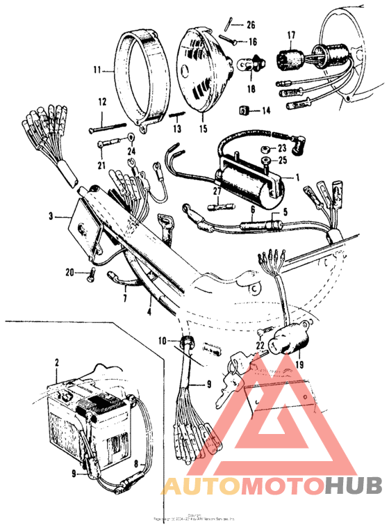 Headlight + battery + wire harness