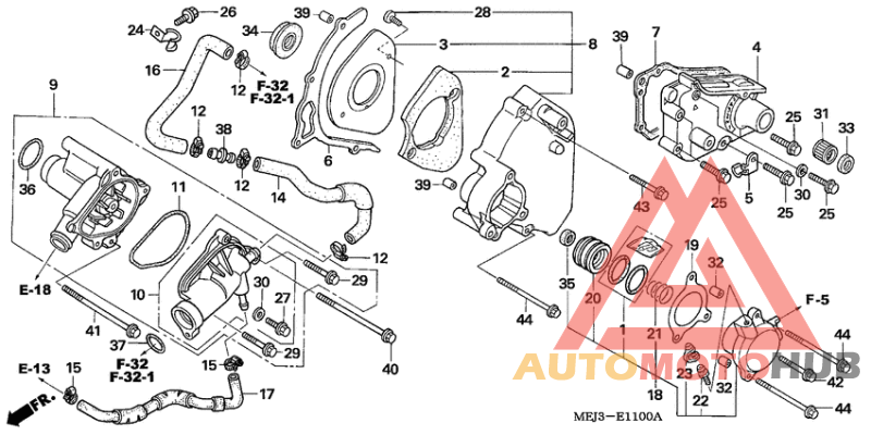 Left rear cover/water pum p