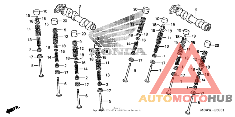 Camshaft + valve (rr.)