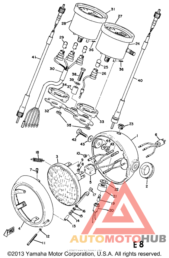 Head lamp, speedometer & tachometer