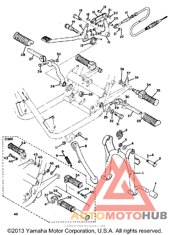 Stand, foot rest & rear brake pedal