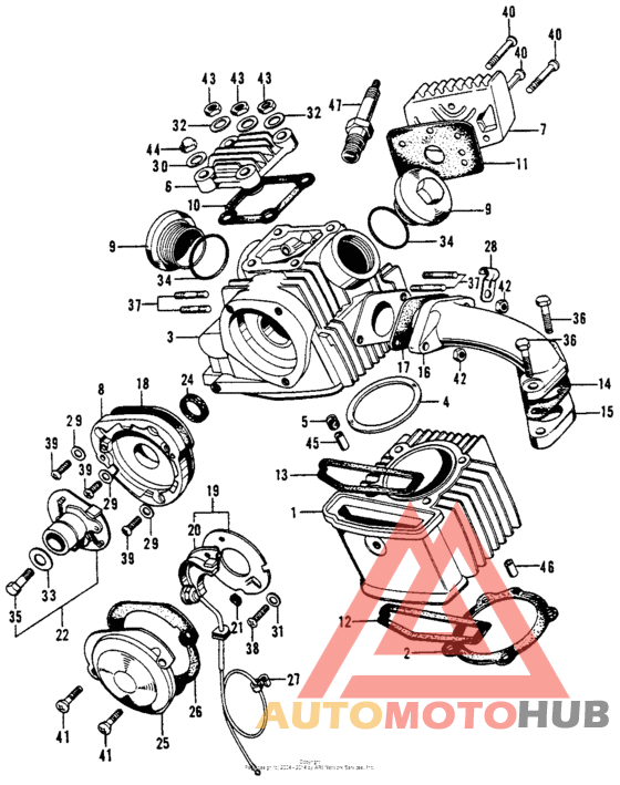Cylinder + cylinder head + point base