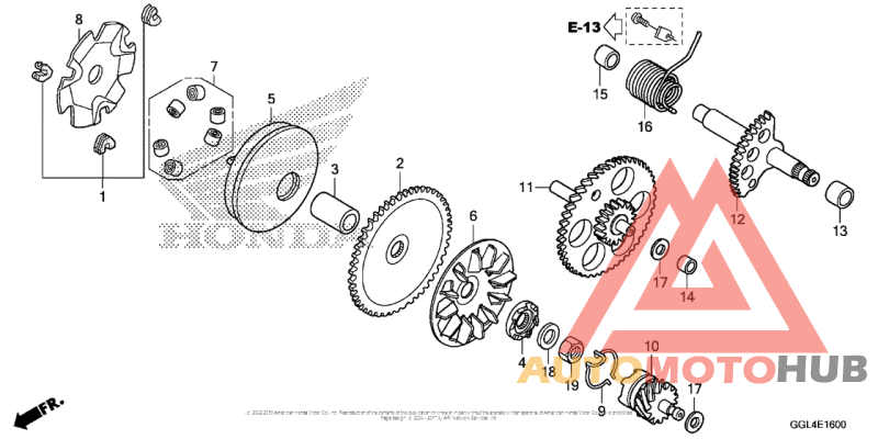 Drive Face + Kick Starter Spindle
