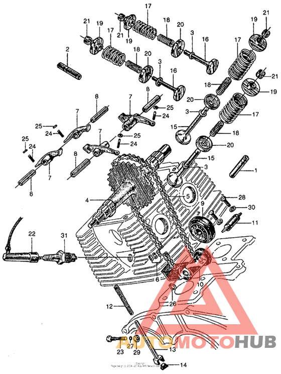 Camshaft + valve + cam chain