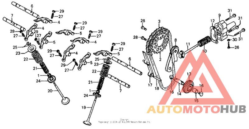 Valve + cam chain tensioner