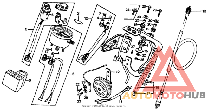 Speedometer + horn + key set