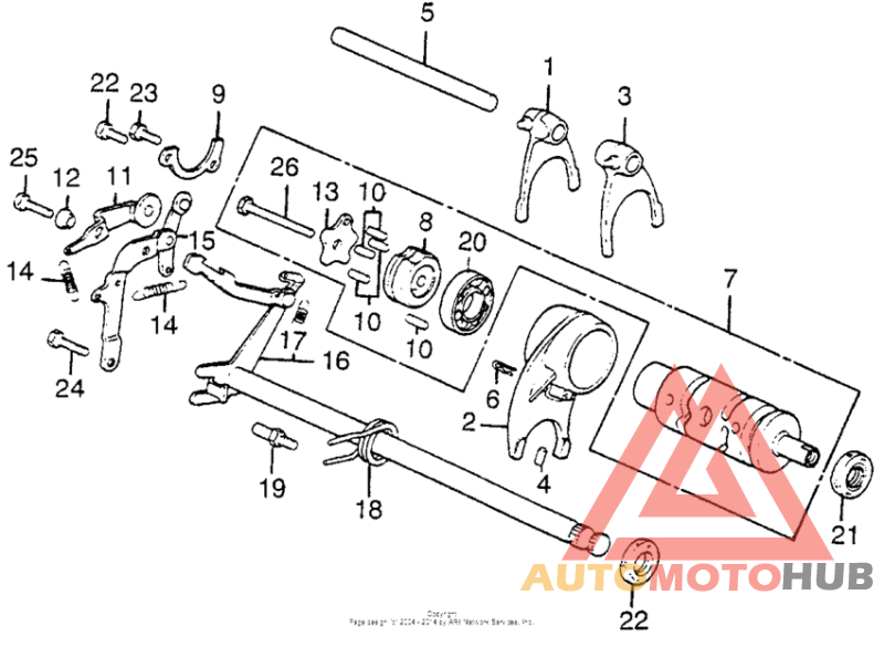 Shift drum + shift fork + shift spindle