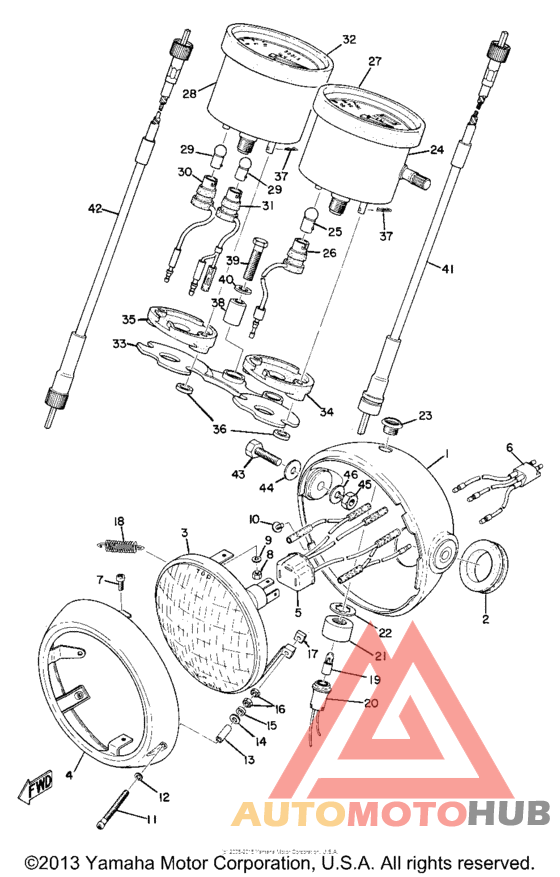 Head lamp, speedometer & tachometer