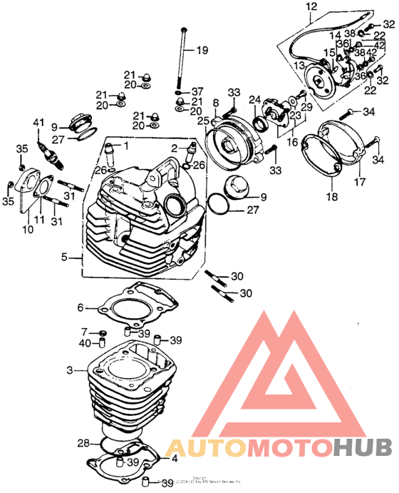 Cylinder + cylinder head cover + points