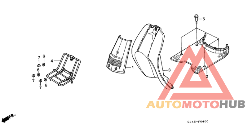 Front cover/floor panel/ leg shield