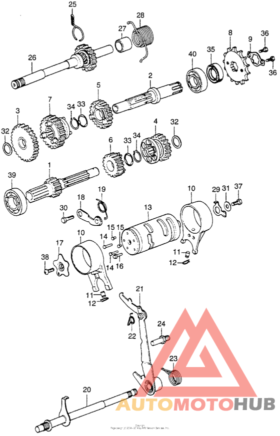 Transmission + gearshift drum