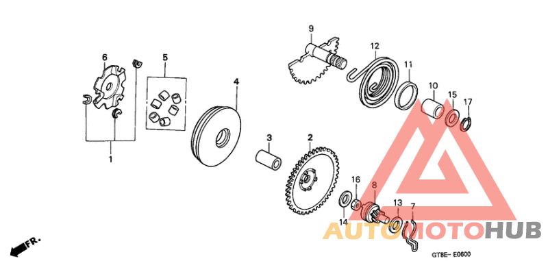 Drive face/kick starter spindle