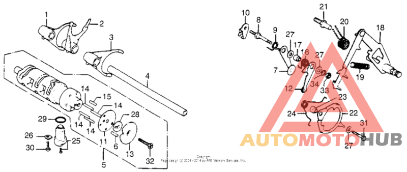 Gearshift drum + spindle
