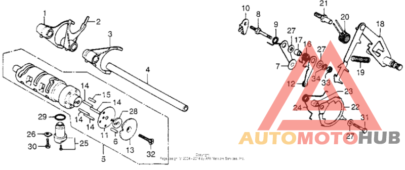 Gearshift drum + spindle