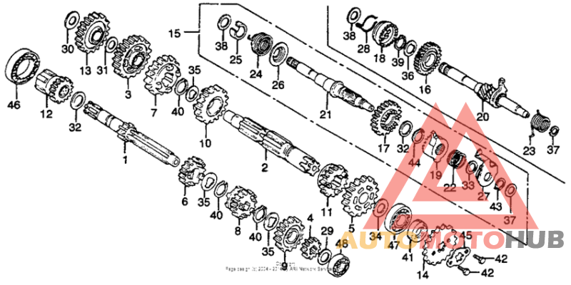 Transmission + kick starter spindle