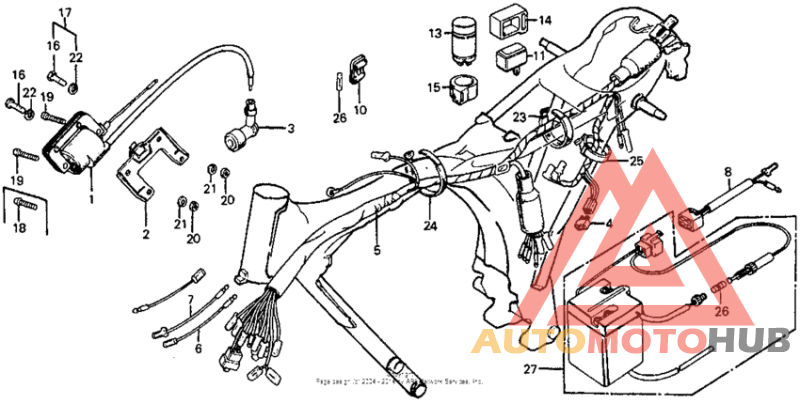 Wire harness + ignition coil + battery