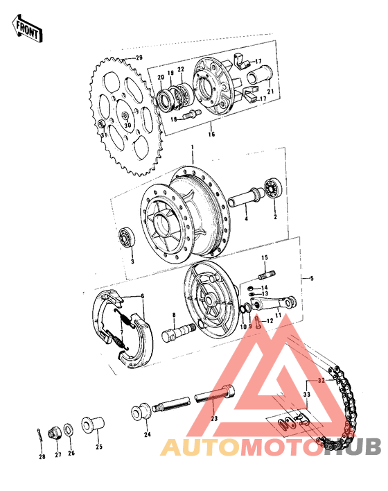 Rear hub/brake/chain