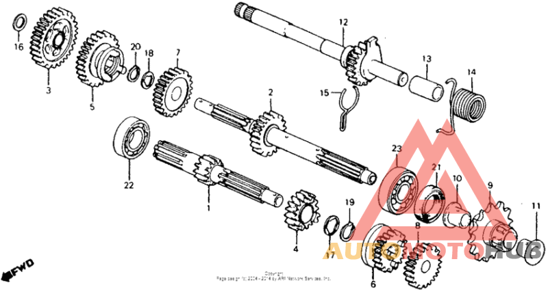 Transmission + kick starter spindle 81-86