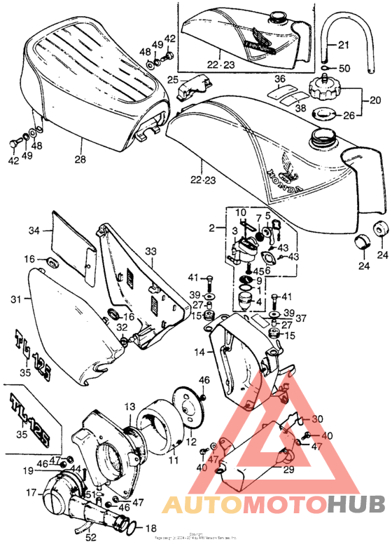 Fuel tank + seat + air cleaner