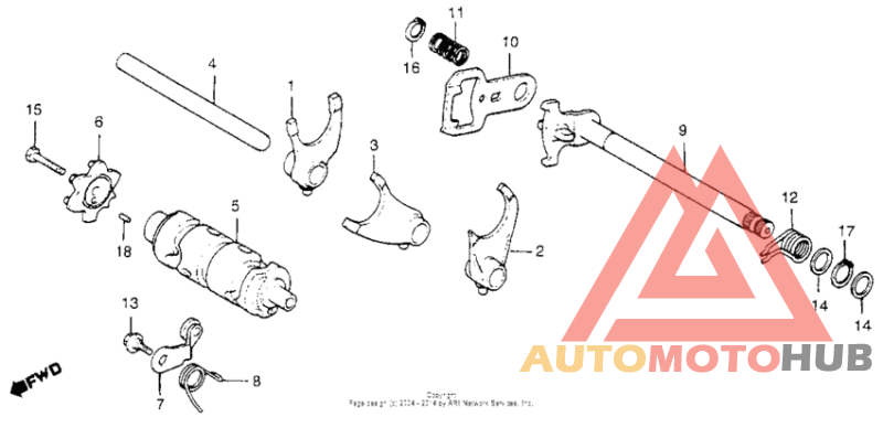 Shift drum + shift fork