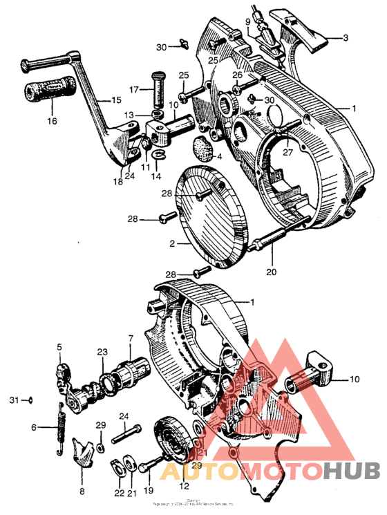Kick starter arm + right crankcase cover