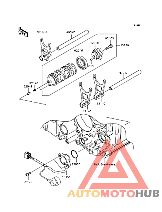 Gear change drum/shift fork