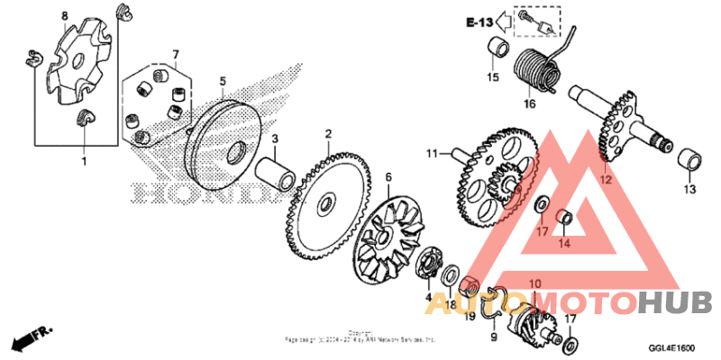 Drive face + kick starter spindle