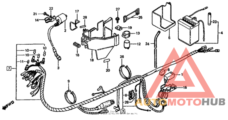 Wire harness + ignition coil + battery