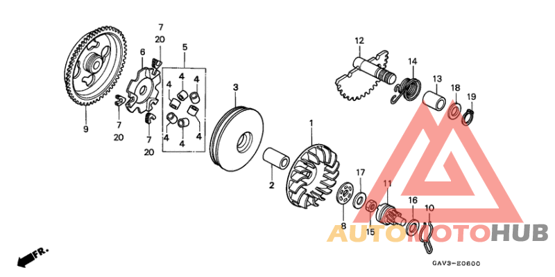 Drive face/ kick starter spindle