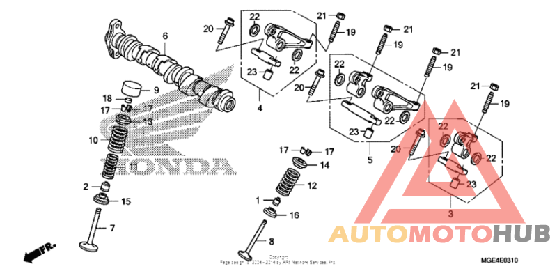 Camshaft + valve (rr.)