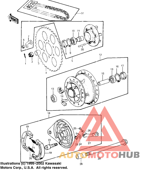Rear hub/brake/chain