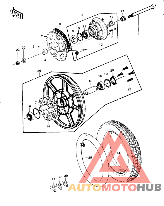 Rear wheel/hub/brake/chain