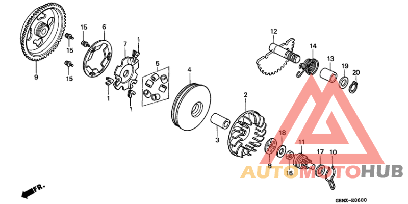Drive face/ kick starter spindle