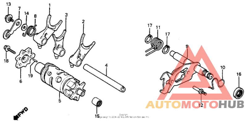Shift drum + shift fork