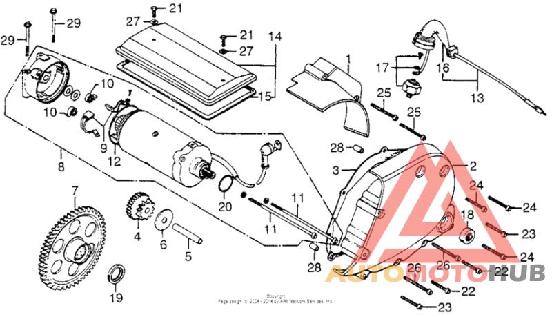 Starter motor + crankcase cover