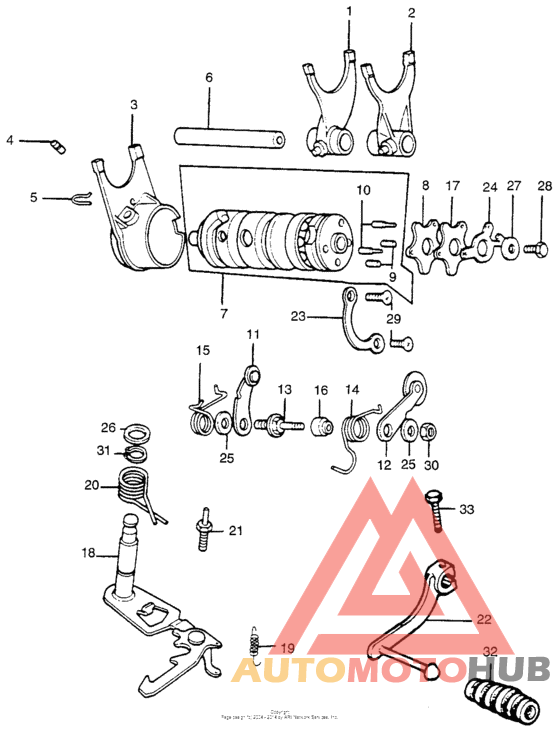 Gearshift fork + shift drum